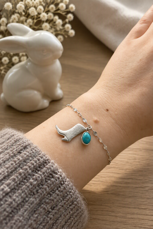 Sterling Silver Boot and Turquoise Bracelet