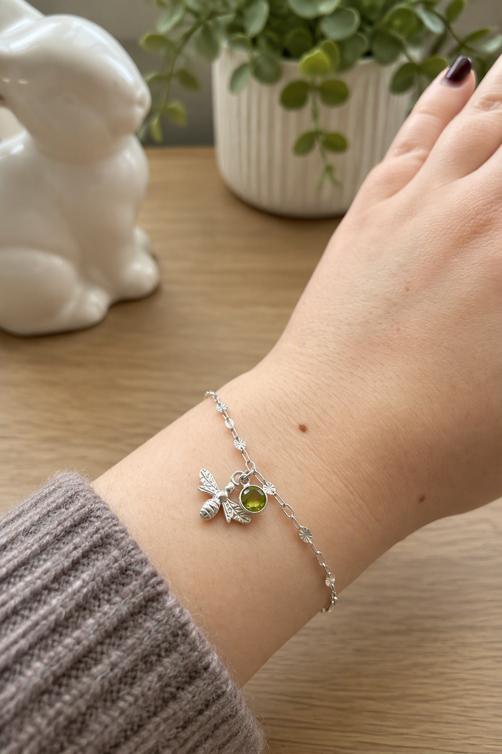 Sterling Silver Peridot Bumblebee Bracelet
