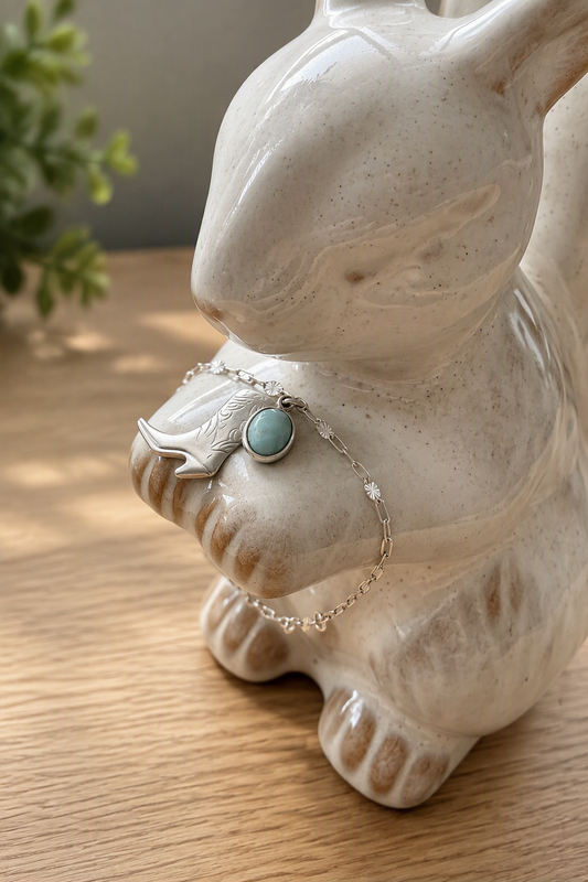 Sterling Silver Boot and Larimar Bracelet