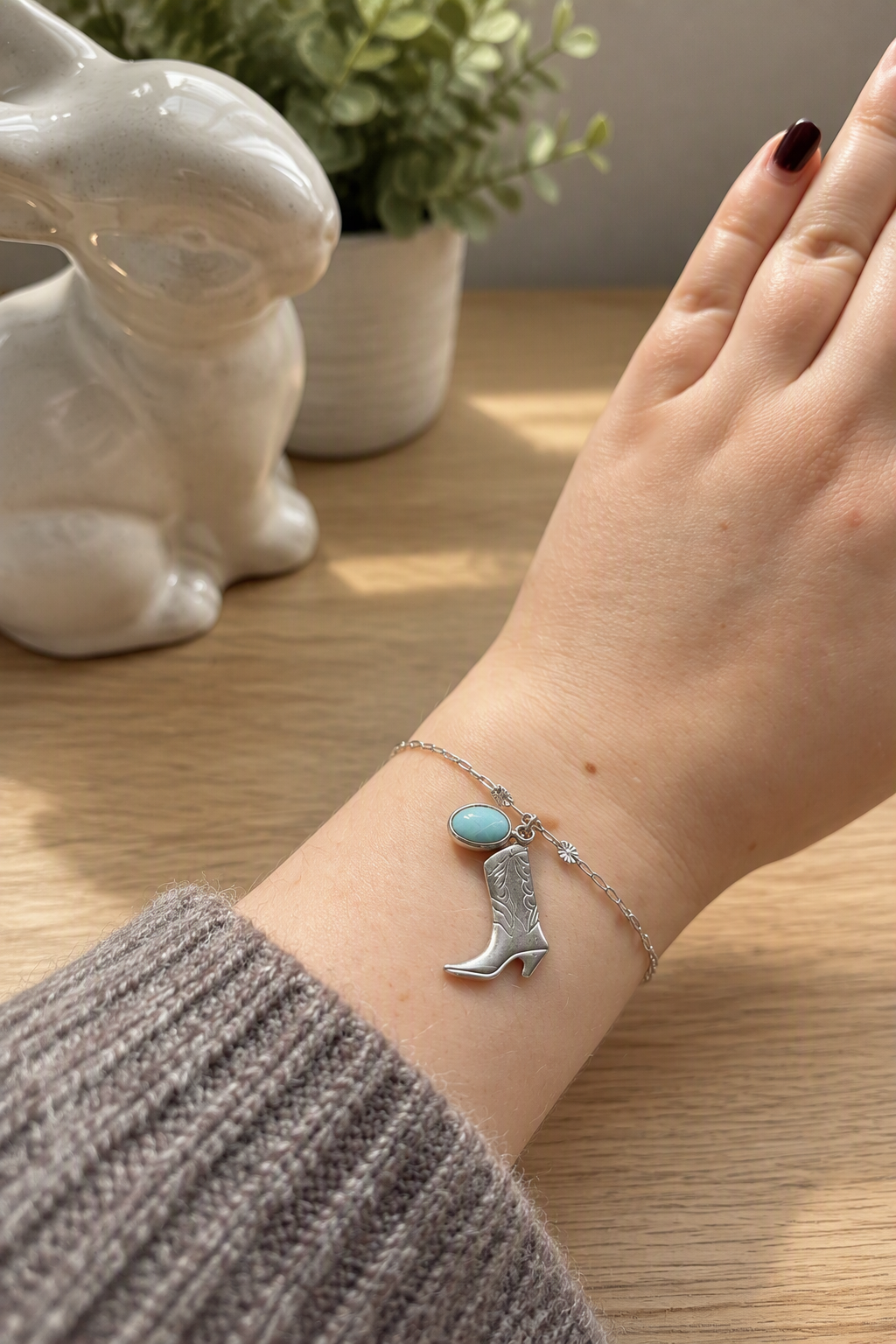 Sterling Silver Boot and Larimar Bracelet