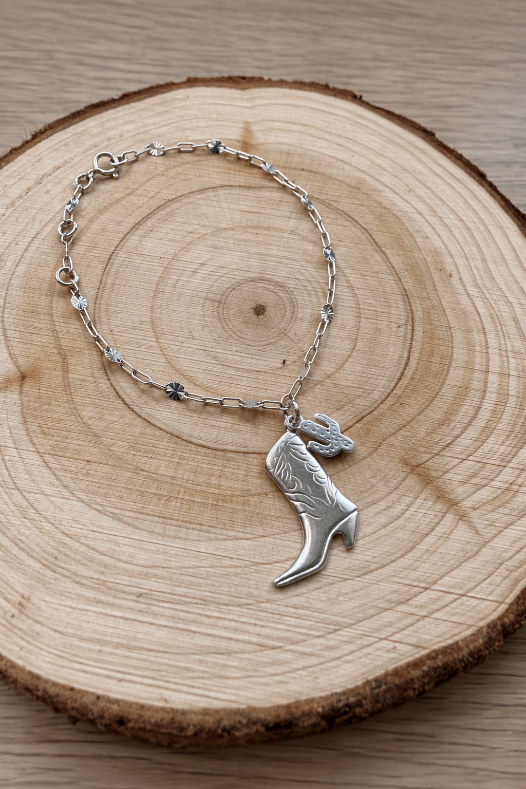 Sterling Silver Boot and Cactus Bracelet