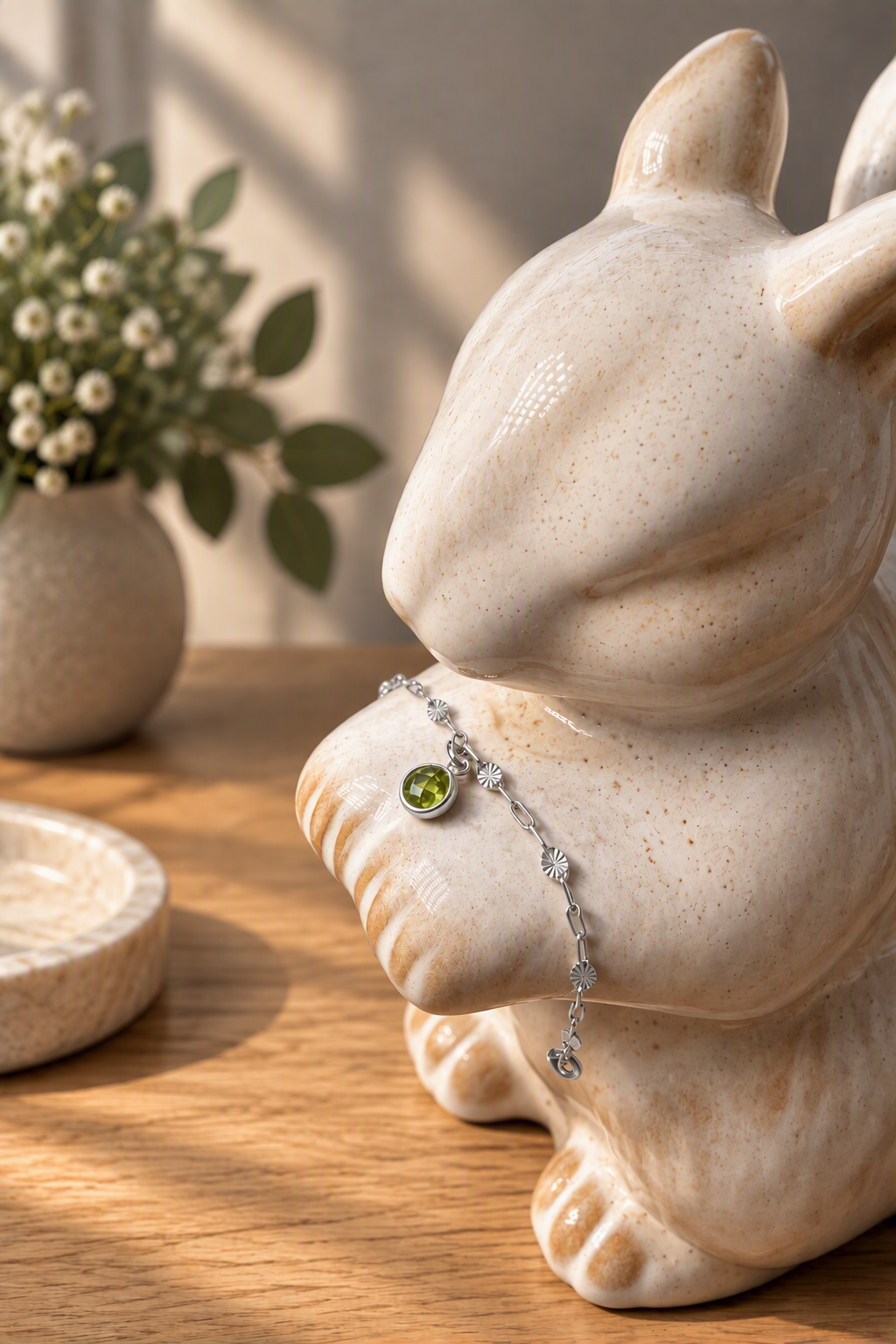 Sterling Silver Peridot Charm Bracelet