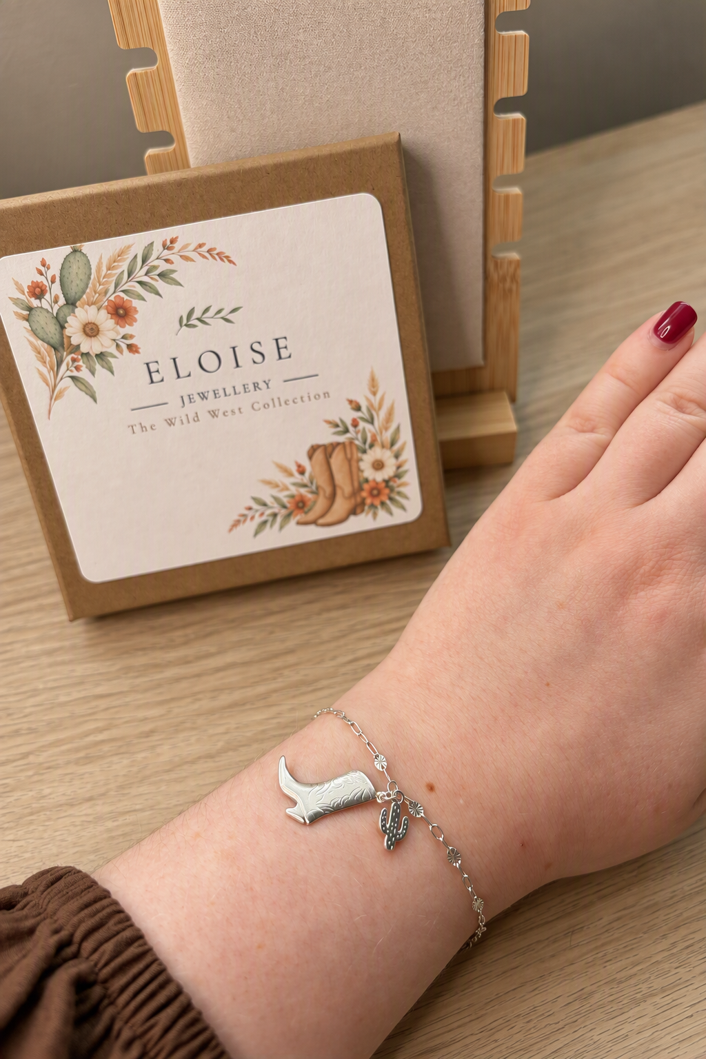 Sterling Silver Boot and Cactus Bracelet