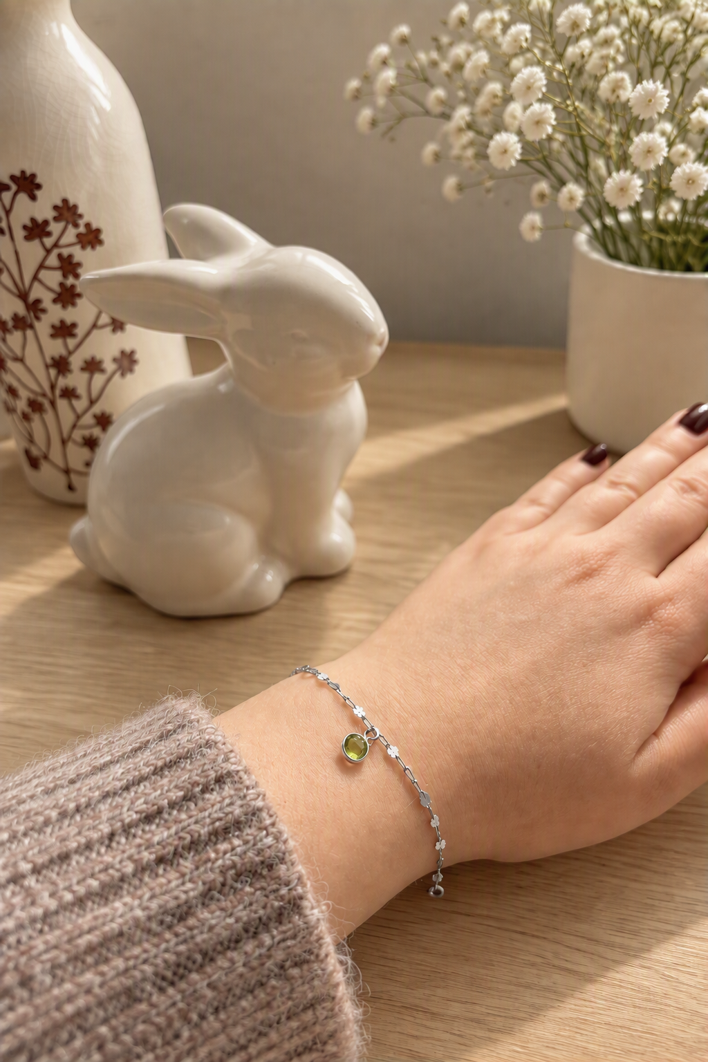 Sterling Silver Peridot Charm Bracelet