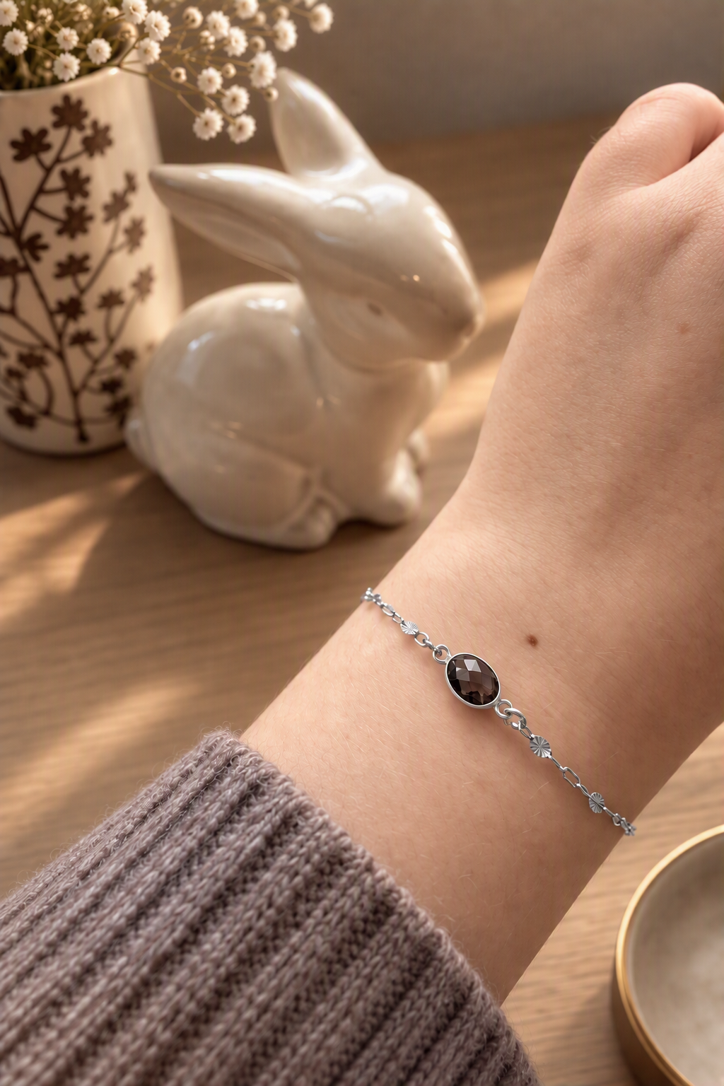 Sterling Silver Smoky Quartz Connecting Bracelet