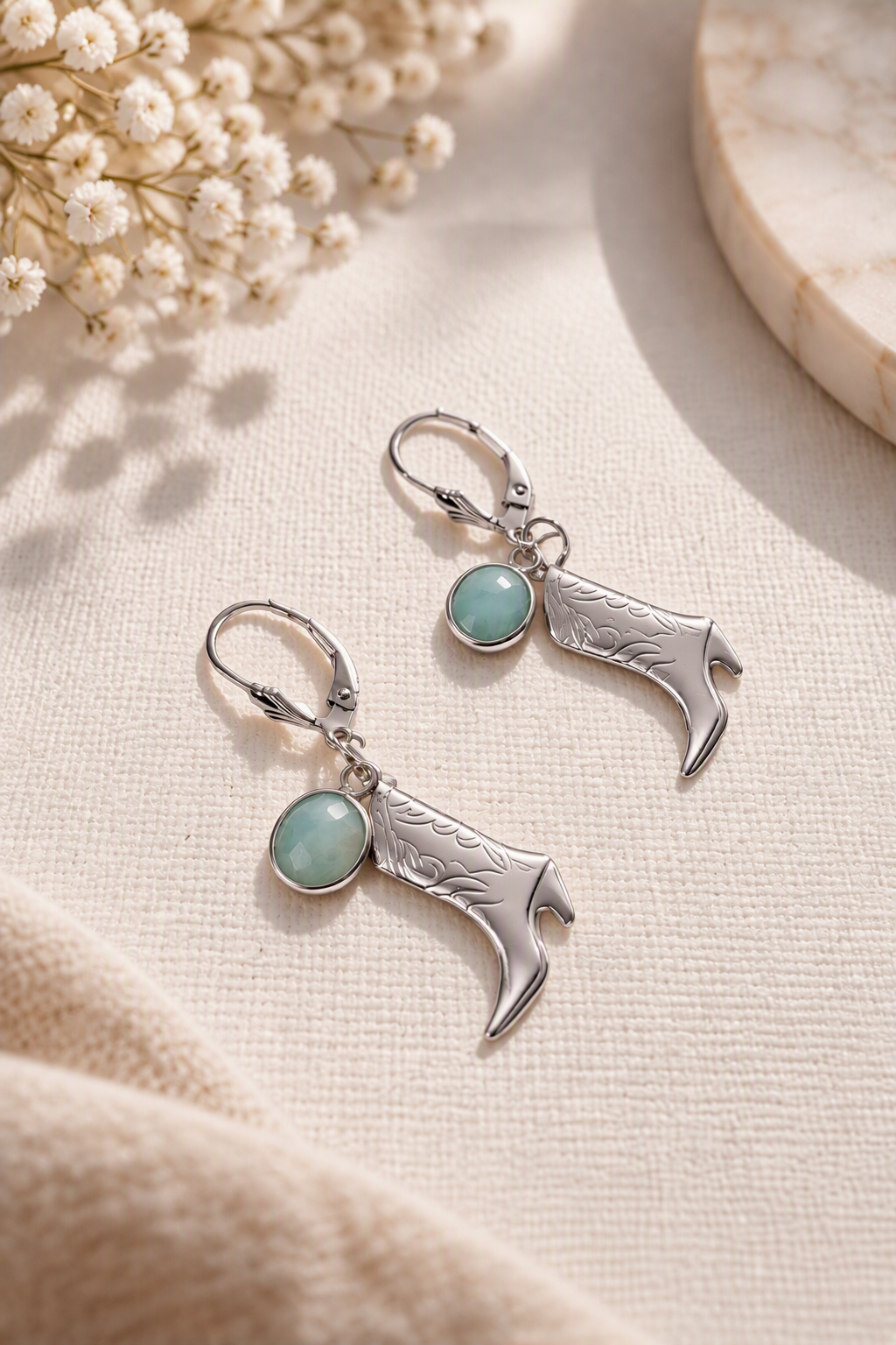 Sterling Silver Boot and Larimar Earrings